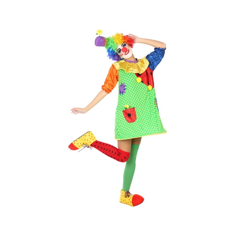 déguisement de clown pour femme multicolore avec chapeau