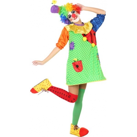 déguisement de clown pour femme multicolore avec chapeau