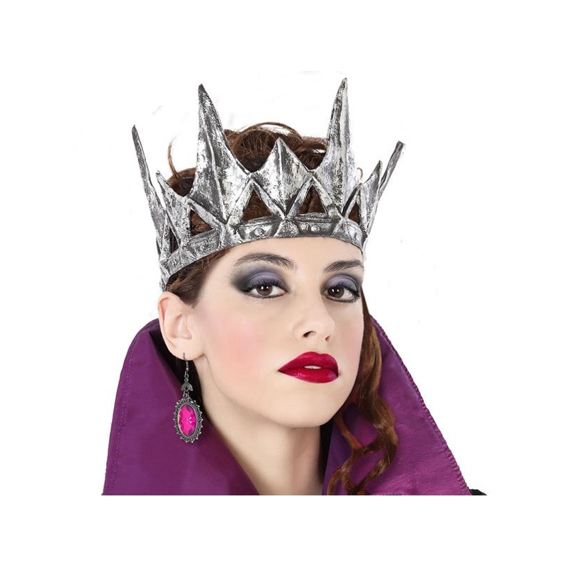 Couronne médiévale en latex de couleur argenté, incarnez une reine maléfique à l'occasion d'un carnaval ou des fêtes d'Halloween