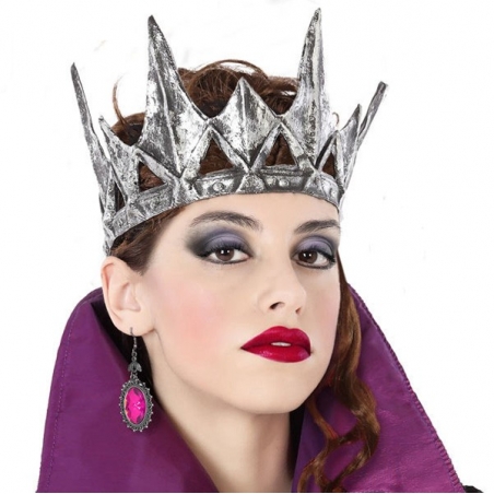 Couronne médiévale en latex de couleur argenté, incarnez une reine maléfique à l'occasion d'un carnaval ou des fêtes d'Halloween