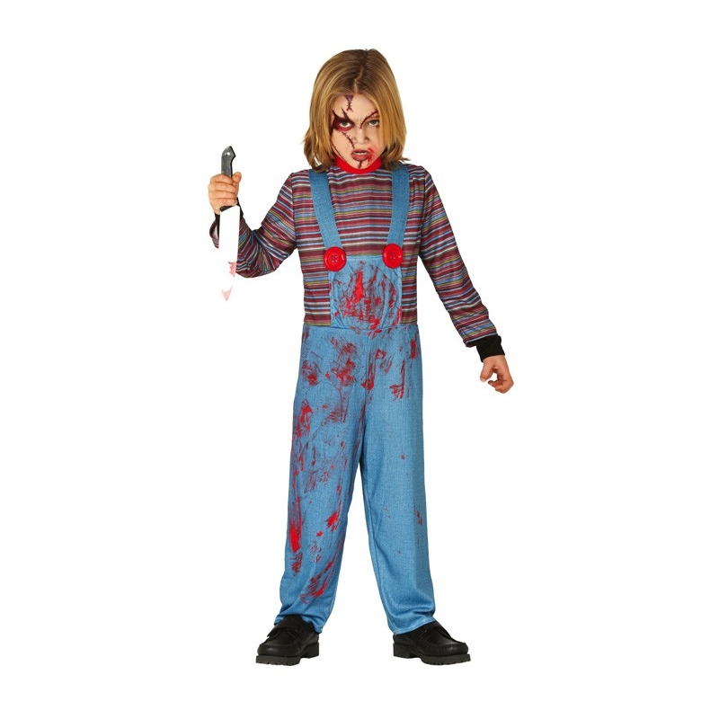 Déguisement poupée tueuse pour garçon de 3 à 12 ans, salopette bleu avec t-shirt incorporé