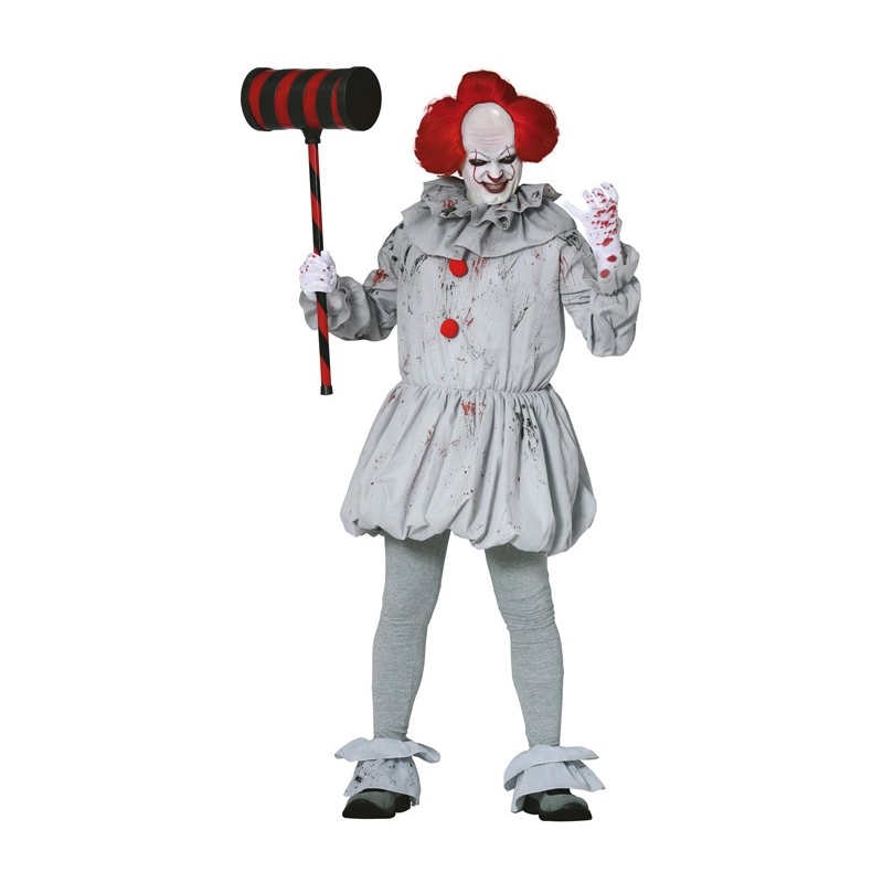 Déguisement de clown tueur gris pour adulte avec tunique, collerette et sur-chaussures