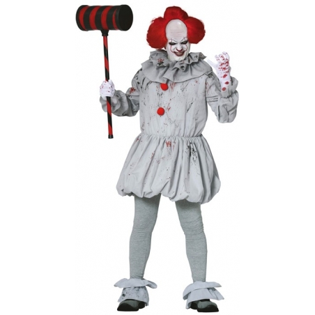 Déguisement de clown tueur gris pour adulte avec tunique, collerette et sur-chaussures