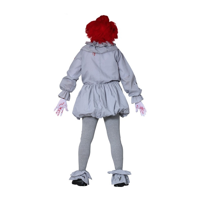 Incarnez un clown digne d'un film d'horreur avec ce costume de clown tueur en tunique grise avec collerette et sur-chaussures