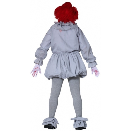 Incarnez un clown digne d'un film d'horreur avec ce costume de clown tueur en tunique grise avec collerette et sur-chaussures