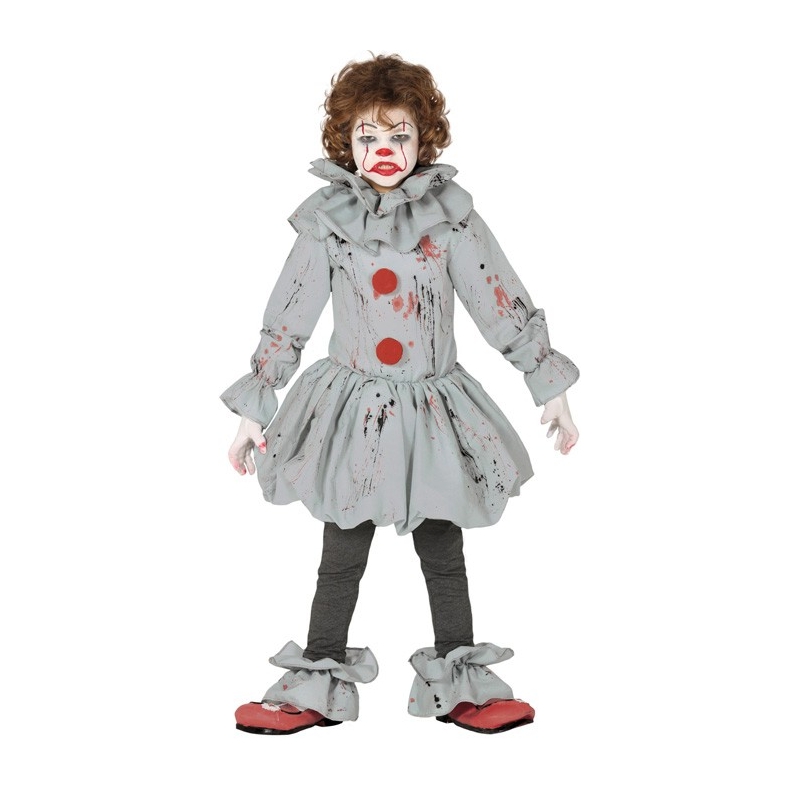 Déguisement de clown tueur pour enfant de 5 à 12 ans avec tunique, collerette et sur-chaussures