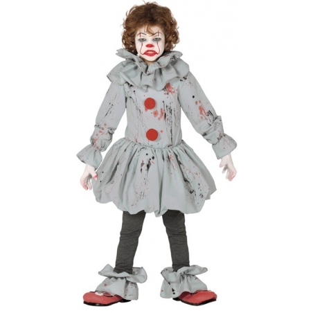 Déguisement de clown tueur pour enfant de 5 à 12 ans avec tunique, collerette et sur-chaussures