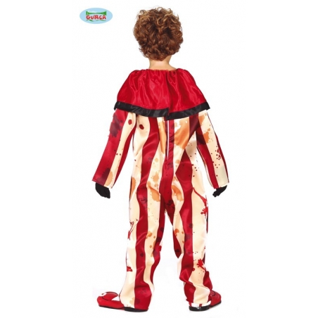 Déguisement de clown halloween pour garçon avec combinaison rouge et blanche et collerette Déguisement de clown halloween pour garçon avec combinaison rouge et blanche et collerette