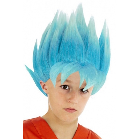 Perruque enfant Sangoku bleu Dragon Ball Z, transforme-toi en Super Saiyan Blue