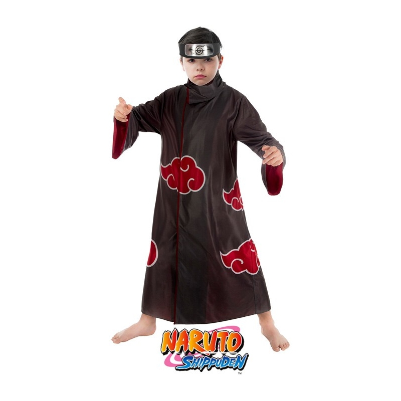 Déguisement de Itachi issu du manga Naruto Shippuden pour garçon avec tunique de l'akatsuki et bandeau Naruto konoha barré