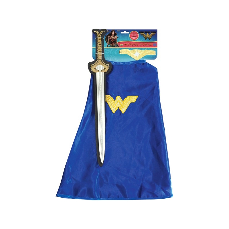 Kit de déguisement Wonder Woman pour fille avec cape, tiare et épée sous licence officielle