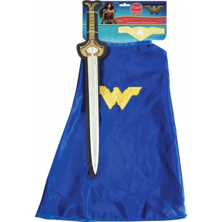 Kit de déguisement Wonder Woman pour fille avec cape, tiare et épée sous licence officielle