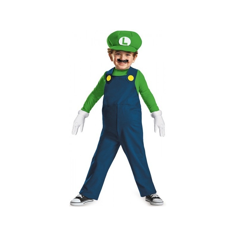 Déguisement de Luigi 3 à 4 ans, costume officiel Nintendo avec combinaison, casquette et moustache