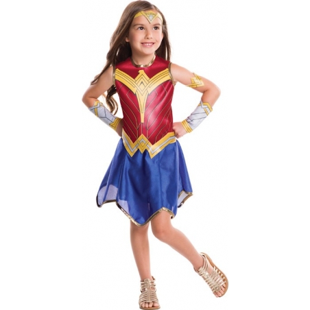 déguisement de Wonder Woman pour fille en version Justice League avec robe, tiare et manchettes