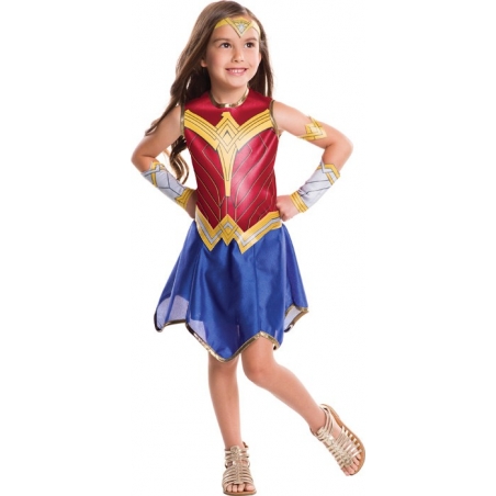 déguisement de Wonder Woman pour fille en version Justice League avec robe, tiare et manchettes déguisement de Wonder Woman pour fille en version Justice League avec robe, tiare et manchettes