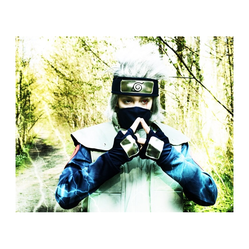 Kakashi déguisement Naruto Shippuden, haut du costume avec masque et bandeau de Konoha