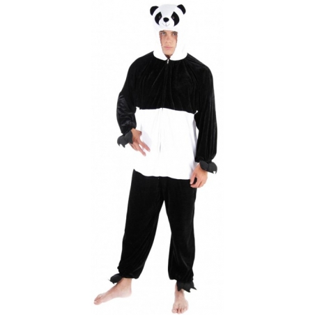 Déguisement de panda pour adulte, combinaison avec cagoule en matière effet peluche