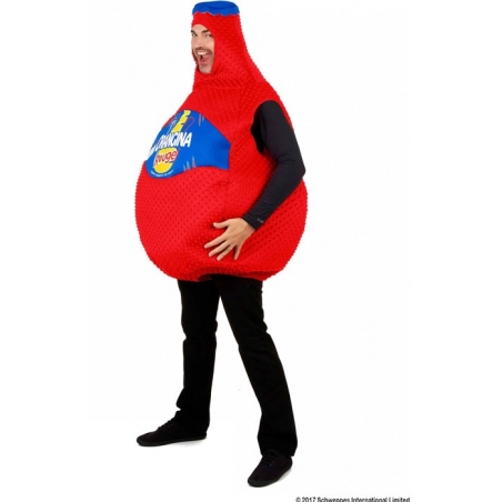 déguisement de bouteille d'Orangina rouge pour adulte idéal pour une soirée festive sur le thème de l'apéro déguisement de bouteille d'Orangina rouge pour adulte idéal pour une soirée festive sur le thème de l'apéro