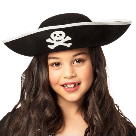 Chapeau de pirate pour enfant décoré d'une tête de mort (taille enfant)