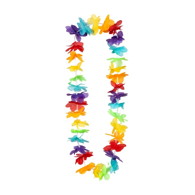 collier hawaïen avec fleurs en tissu de toutes les couleurs 