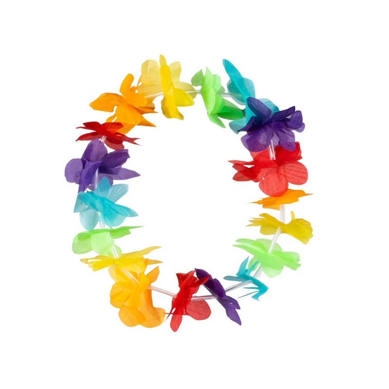 bandeau hawaïen avec fleurs en tissu couleur arc en ciel