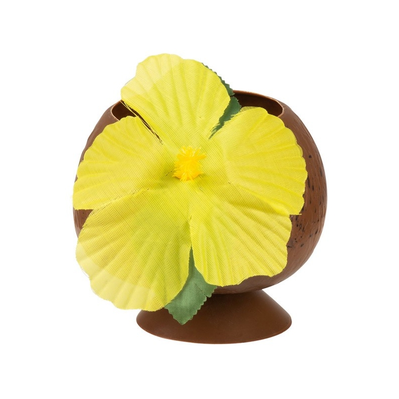 Coupe en forme de noix de coco décorée d'une fleur jaune