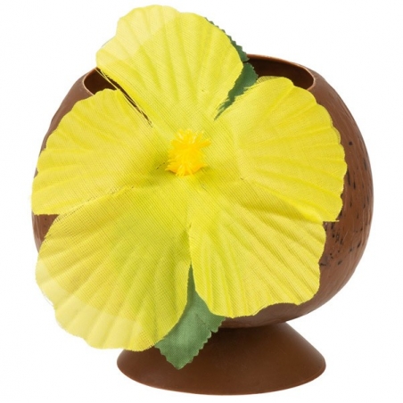 Coupe en forme de noix de coco décorée d'une fleur jaune