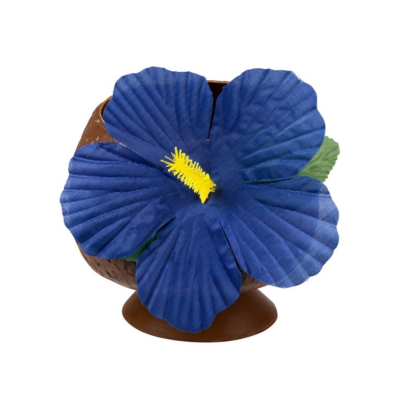 Coupe à cocktail en forme de noix de coco décorée d'une fleur bleue