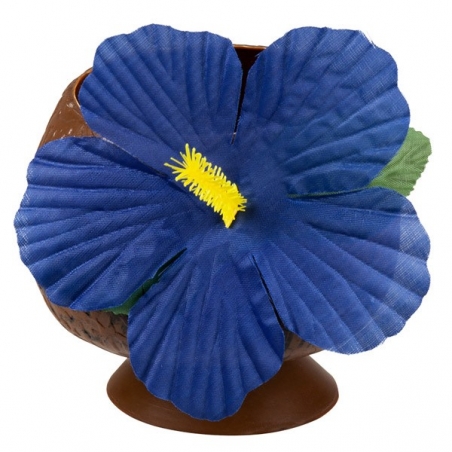 Coupe à cocktail en forme de noix de coco décorée d'une fleur bleue