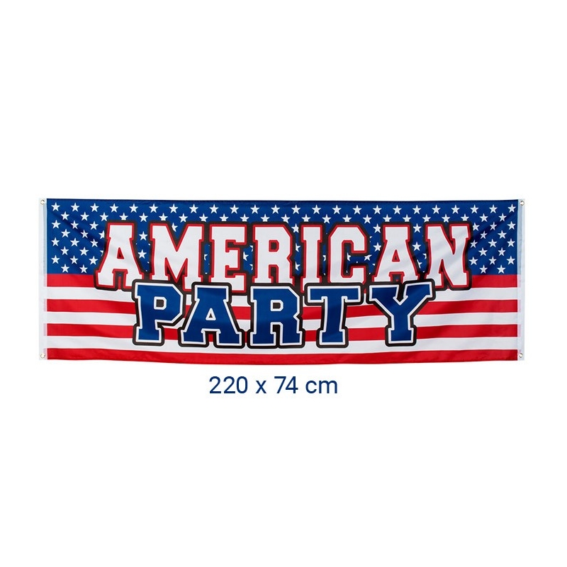 Bannière USA, drapeau américain "American Party" 220 x 74 cm - Décoration thème États-Unis