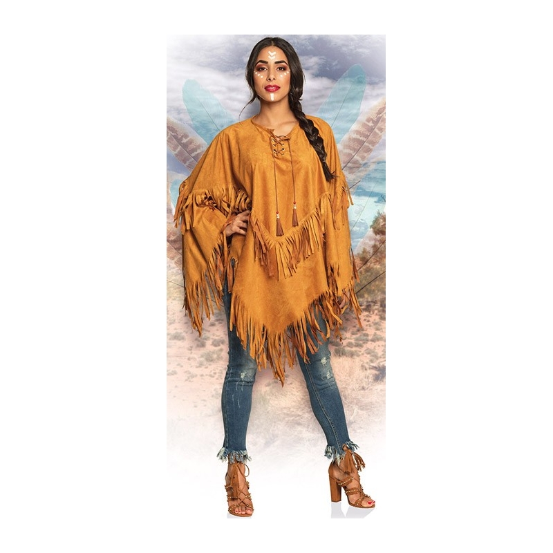 poncho d'indienne de couleur marron pour femme