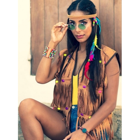 Idée déguisement années 70 pour femme avec la veste hippie marron pour femme