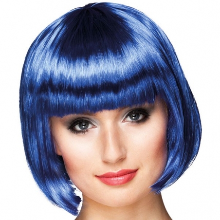 Perruque bleue avec frange idéale pour une soirée cabaret ou disco