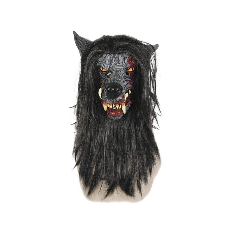 Masque de loup garou en latex avec cheveux synthétiques idéal pour réaliser un déguisement de loup garou pour halloween