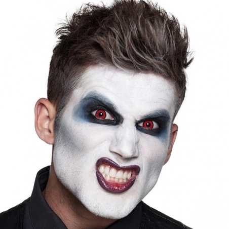Paire de lentilles rouge avec halo noir utilisable pendant 3 mois idéale pour réaliser un maquillage Halloween Paire de lentilles rouge avec halo noir utilisable pendant 3 mois idéale pour réaliser un maquillage Halloween
