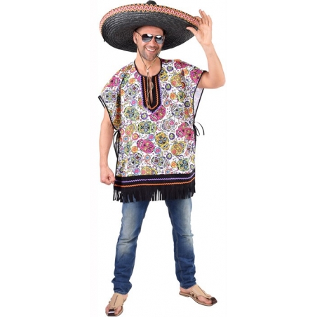 Poncho Mexicain Dia De Los Muertos idéal pour fêter un Hallowee Mexicain