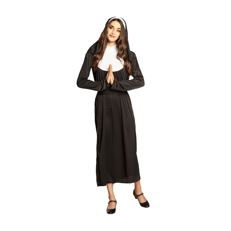 déguisement de bonne sœur pour femme avec robe, coiffe et ceinture