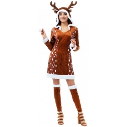Déguisement de Renne pour femme comprend une robe à capuche et une paire de guêtres