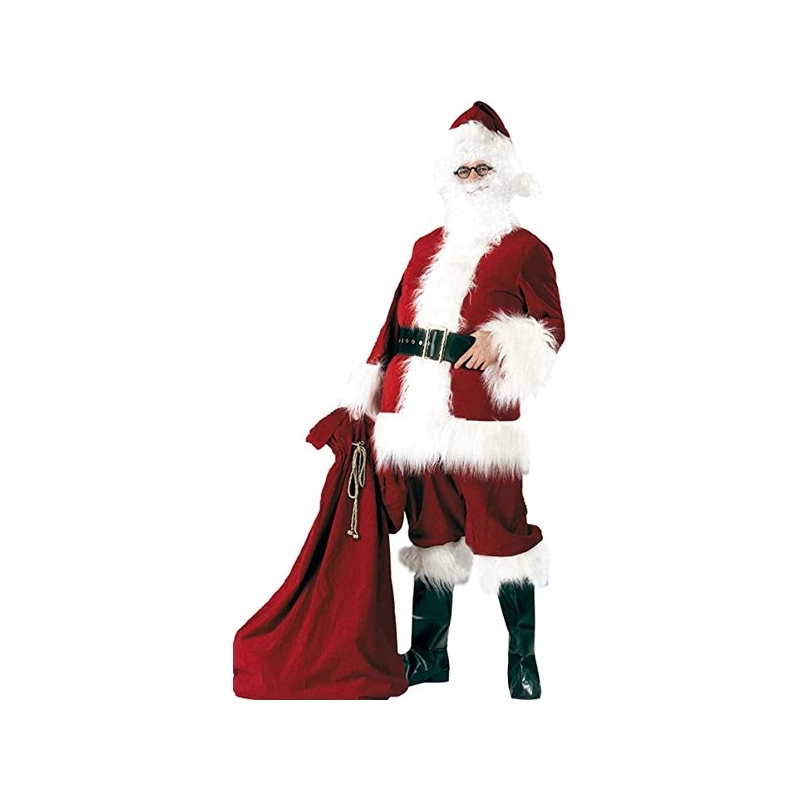 costume de Père Noël rouge bordeaux comprend le pantalon, la veste, le bonnet, la ceinture et une paire de couvre-bottes