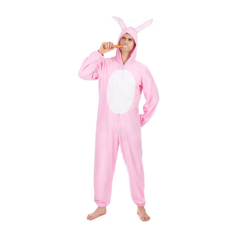déguisement de lapin rose pour homme, combinaison rose à capuche