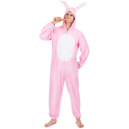 déguisement de lapin rose pour homme, combinaison rose à capuche déguisement de lapin rose pour homme, combinaison rose à capuche