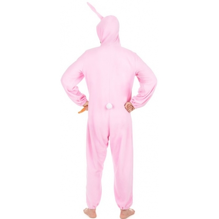 costume de lapin rose pour adulte, combinaison rose à capuche
