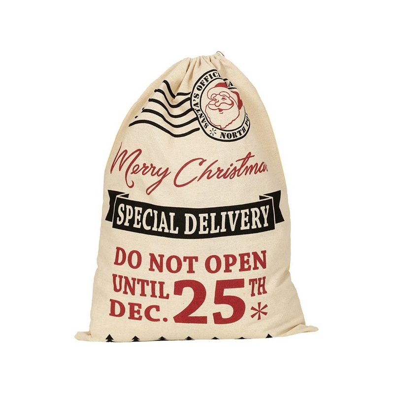 Sac de Noël toile de jute idéal pour décorer votre cheminée pour le réveillon de Noël