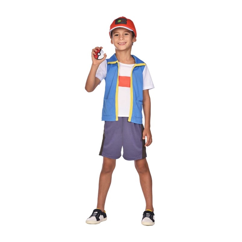Déguisement Sacha Pokémon garçon avec short, haut avec veste et casquette