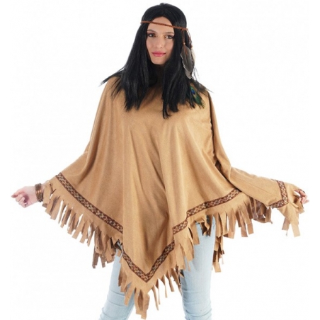 poncho indien en matière imitation suédine, un accessoire idéal pour compléter un déguisement d'indienne