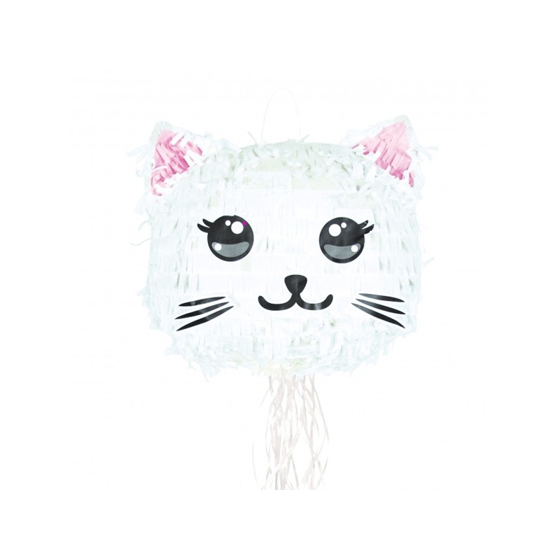Pinata Baby Cat, une pinata en forme de chat blanc et rose idéale pour animer sa fête d'anniversaire 