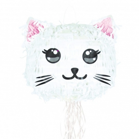 Pinata Baby Cat, une pinata en forme de chat blanc et rose idéale pour animer sa fête d'anniversaire 