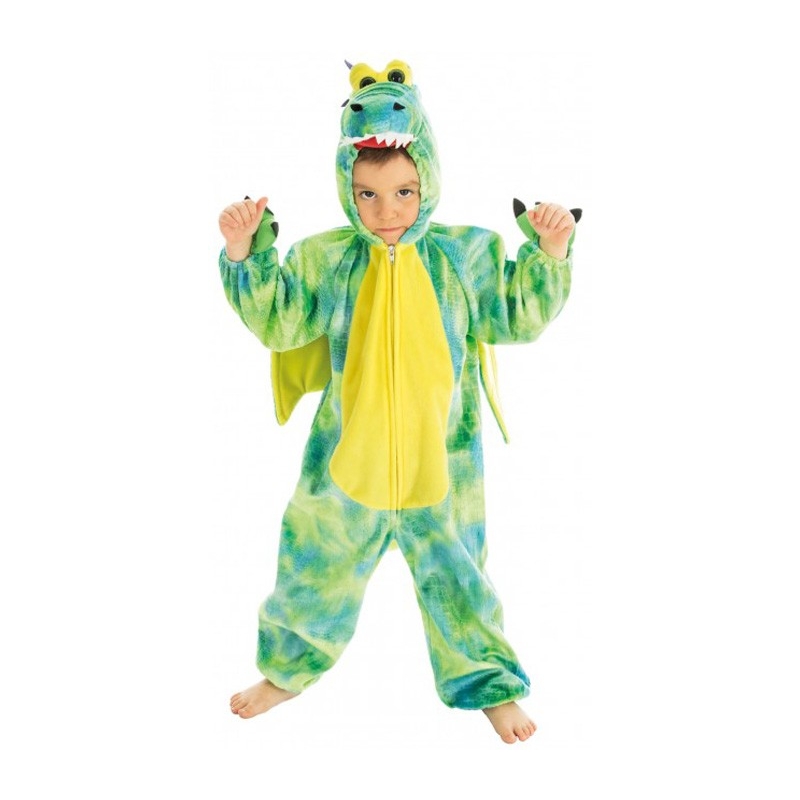 Déguisement de dragon pour enfant, combinaison verte à capuche