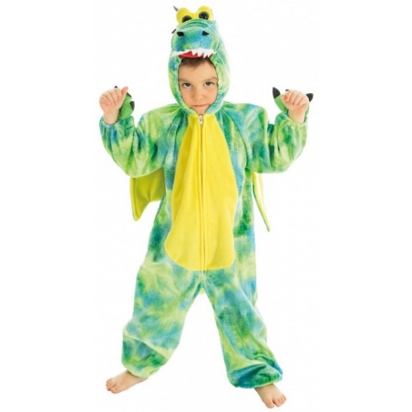 Déguisement de dragon pour enfant, combinaison verte à capuche