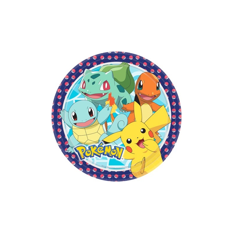 8 Assiettes Pokémon 23 cm idéale pour dresser une table d'anniversaire aux couleurs des Pokémons